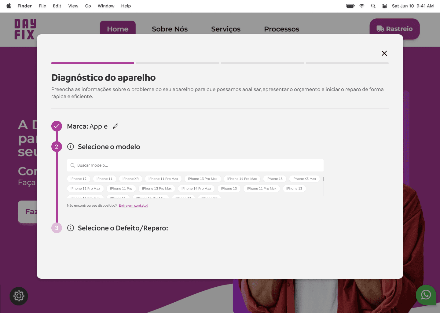 Seleção do modelo do aparelho