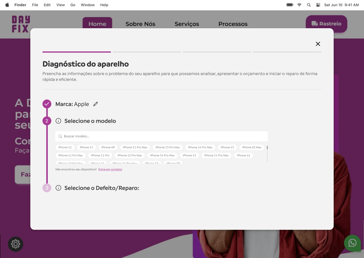 Seleção do modelo do aparelho