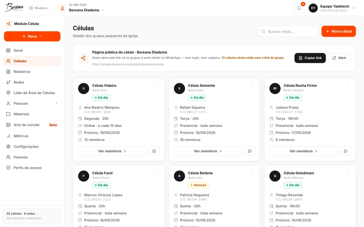 Lista de células com a marca e as cores da Células Bereana